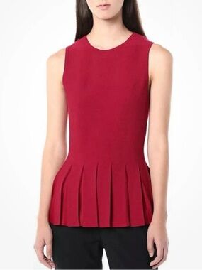 Theory Pleated Peplum Top Red Size Small